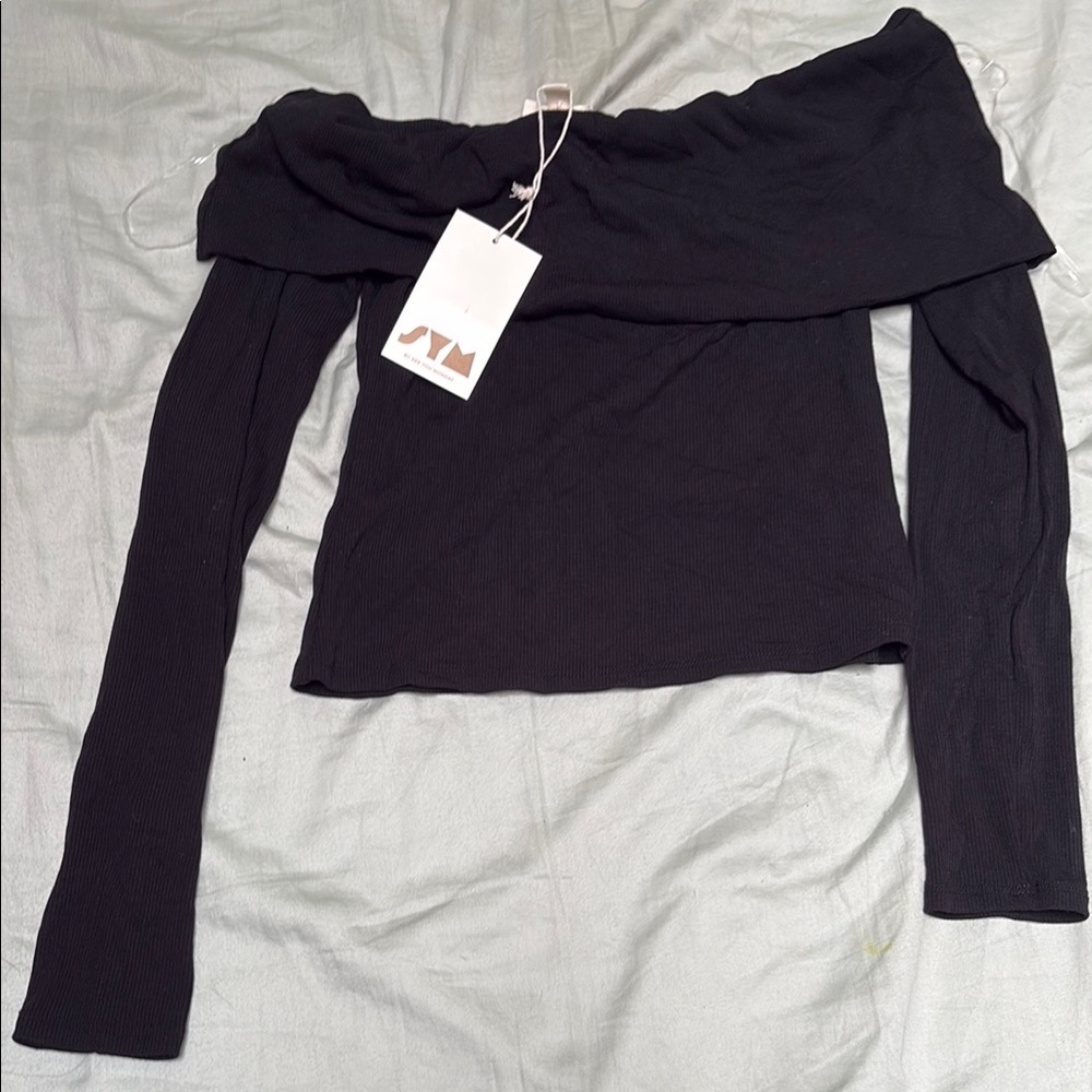 Marshalls Black Off-the-Shoulder Fitted Long Sleeve Blouse